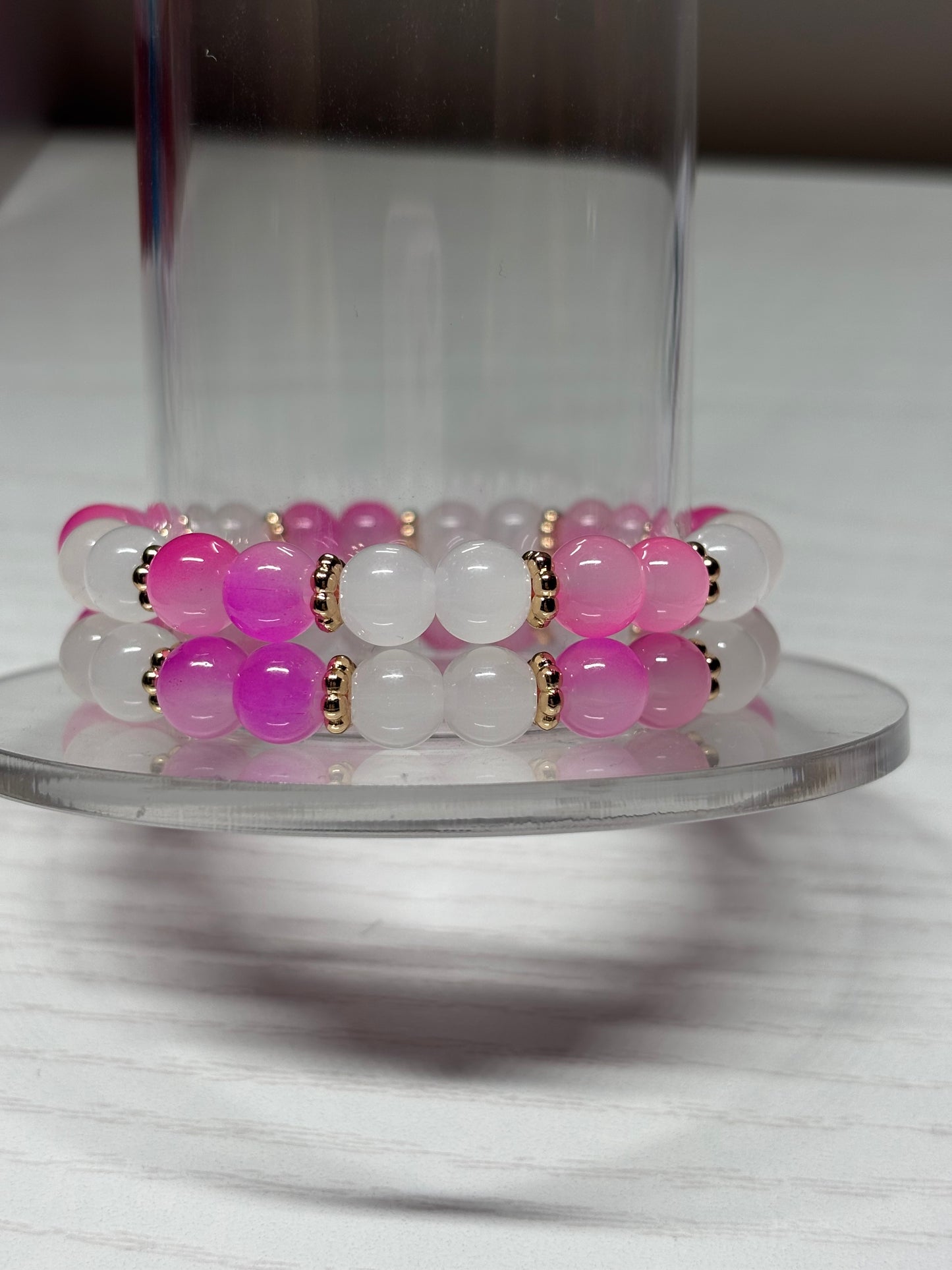 Pink & White Beaded Bracelet