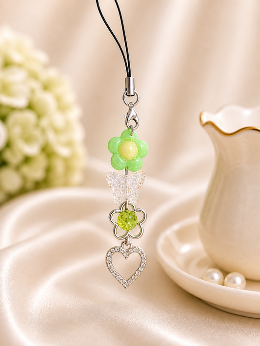 Green Bow Heart Phone Charm