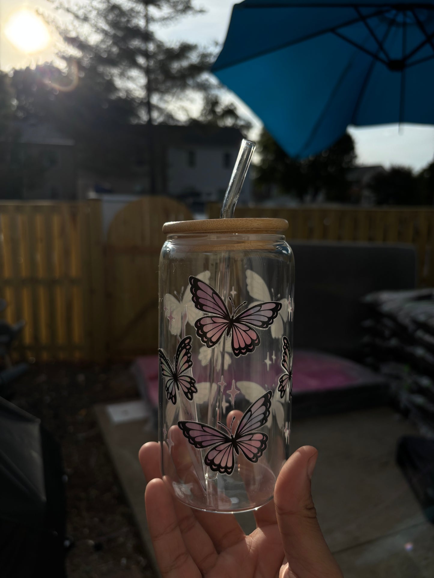 Purple Sparkle Butterfly Tumbler