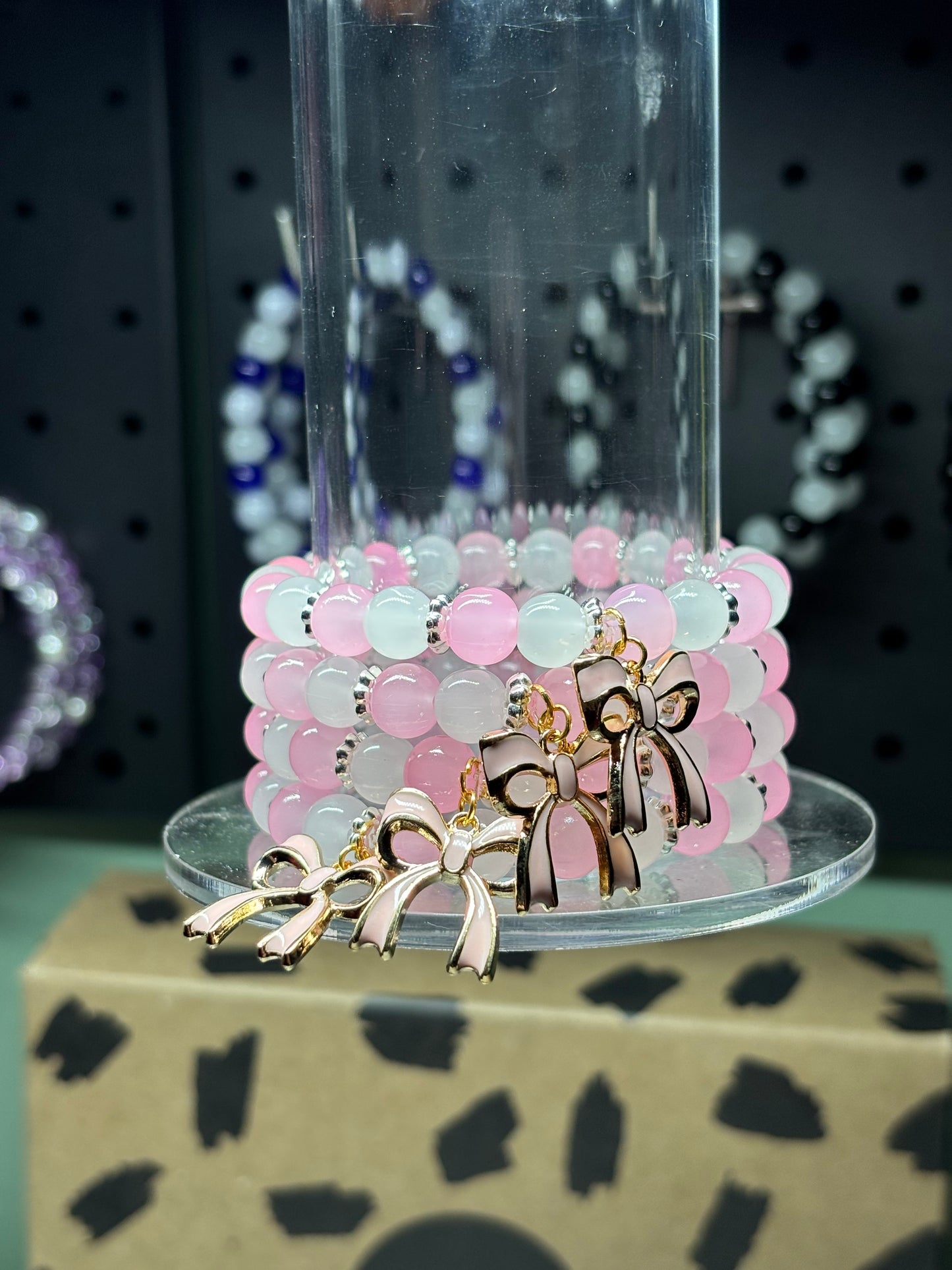 Pink Beaded Bracelet With Bow