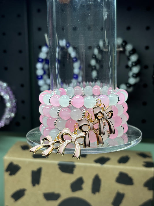 Pink Beaded Bracelet With Bow
