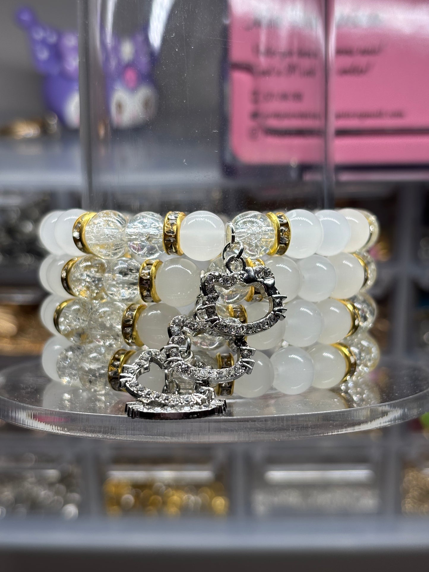 White golden glow crystal hello kitty charm bracelet