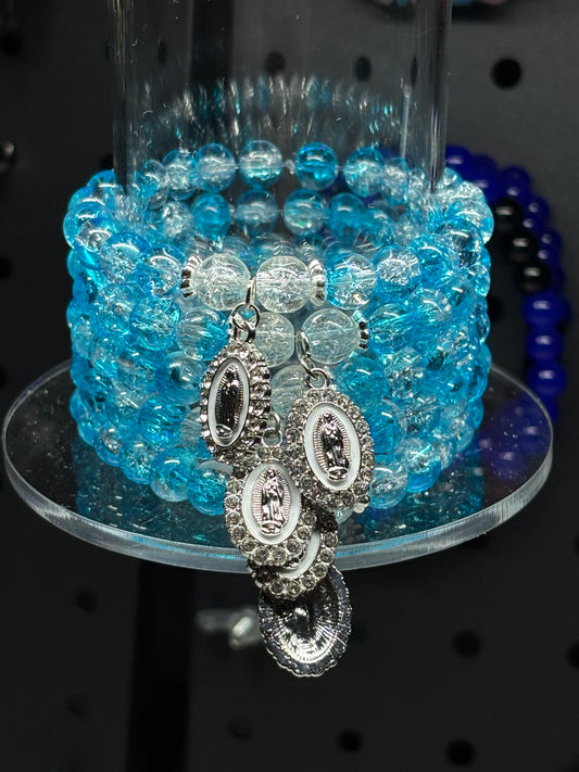 Sky Blue Silver Virgin Mary Bracelet