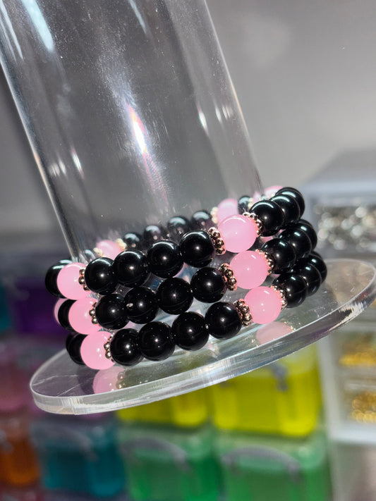 Black & Pink Beaded Bracelet