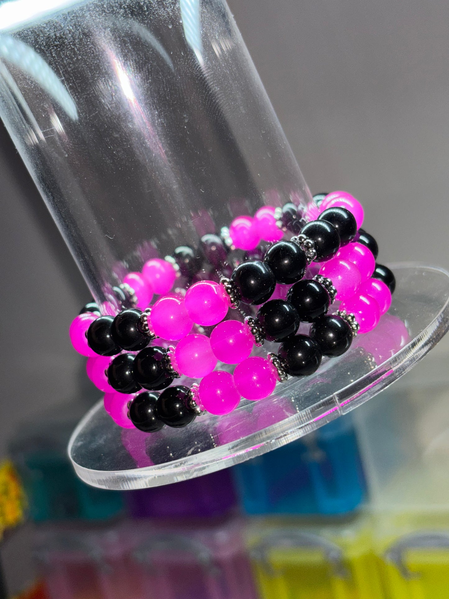 Fuchsia & Black Beaded Bracelet