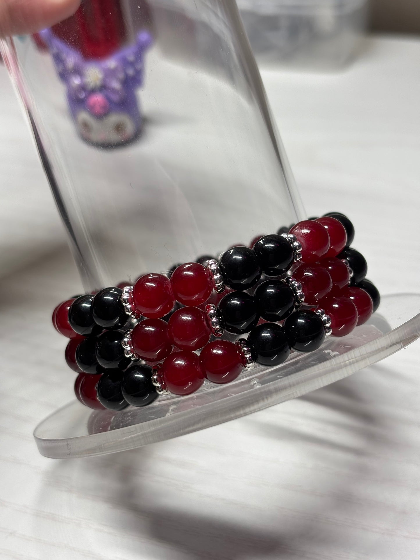 Maroon & Black Beaded Bracelet