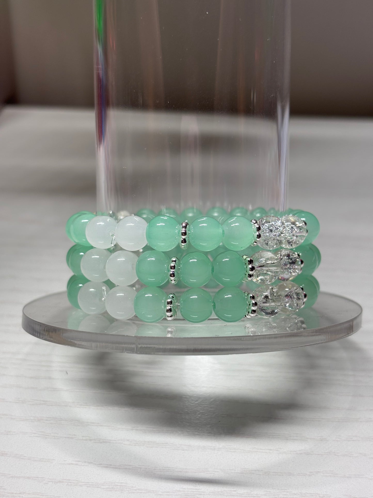Mint Green & Crystal Clear Beaded Bracelet