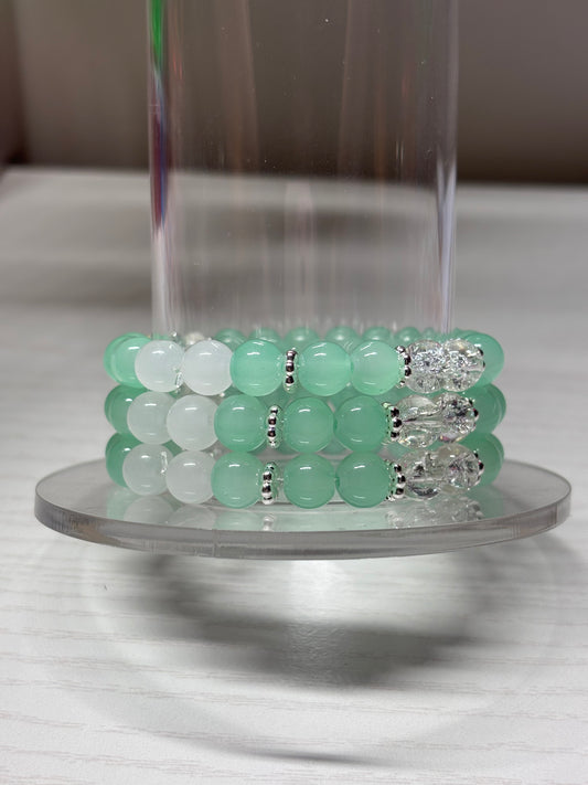 Mint Green & Crystal Clear Beaded Bracelet