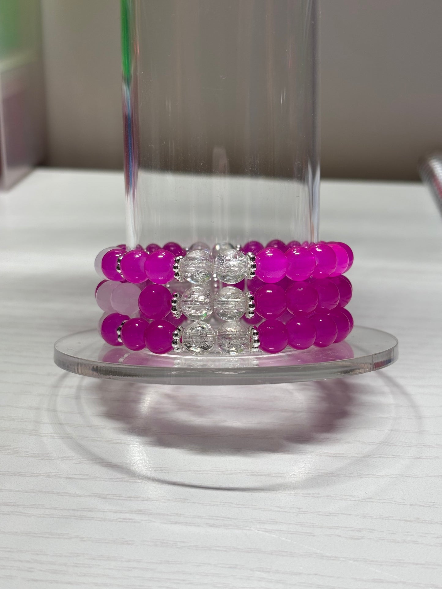 Vibrant Purple & Crystal Clear Beaded Bracelet