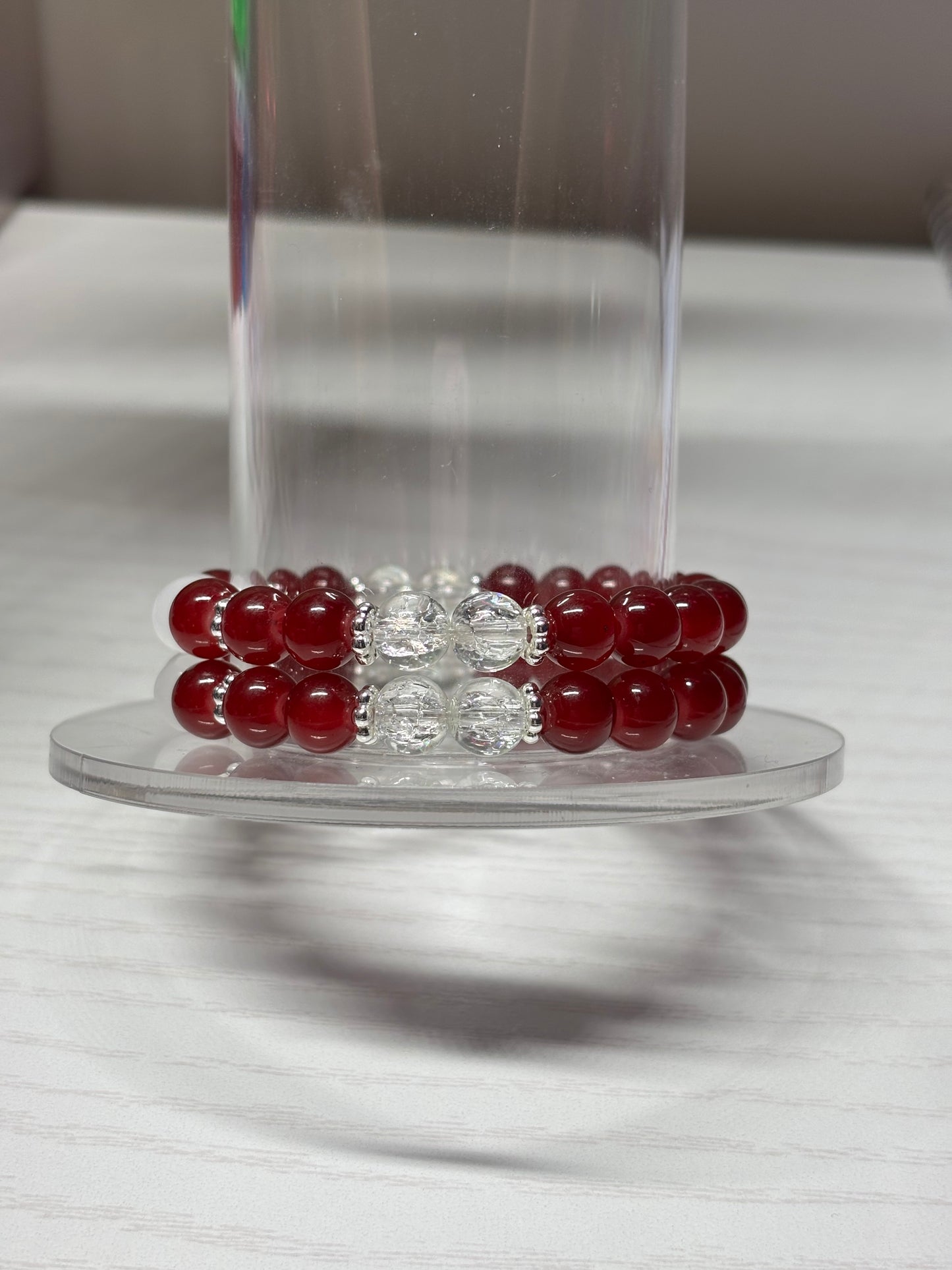 Maroon & Crystal Clear Beaded Bracelet