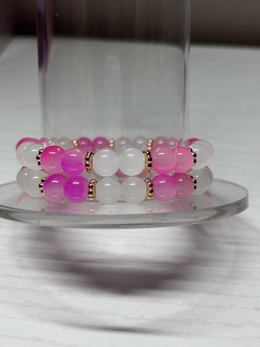 Pink & White Beaded Bracelet