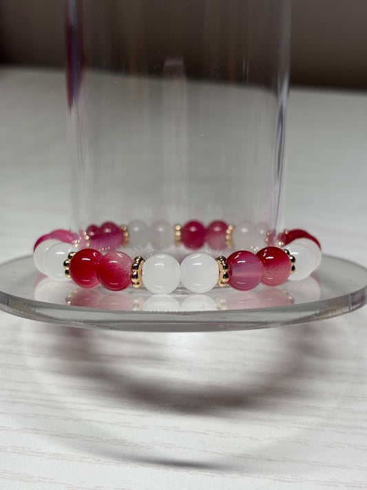 Faded Red & White Beaded Bracelet